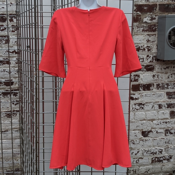 Designer Chaus Coral Red Dress Flutter sleeve shirt A line Size small - Picture 10 of 15